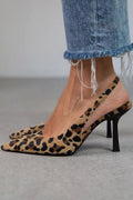 Pomeline | Pointed Toe Leopard Print Slingback Khaki Stiletto Heels