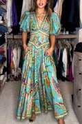 Aurelia | Airy Maxi Dress with Puff Sleeves & V-Neck