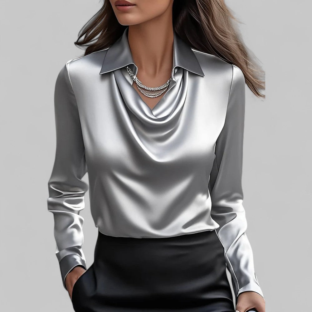 Wendy | Elegant Waterfall Neck Satin Blouse for Women