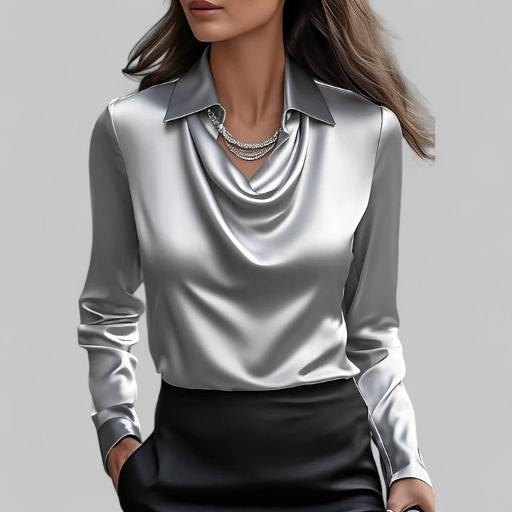 Wendy | Elegant Waterfall Neck Satin Blouse for Women