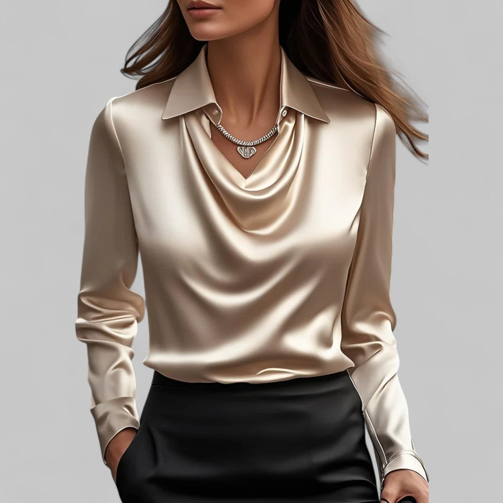 Wendy | Elegant Waterfall Neck Satin Blouse for Women