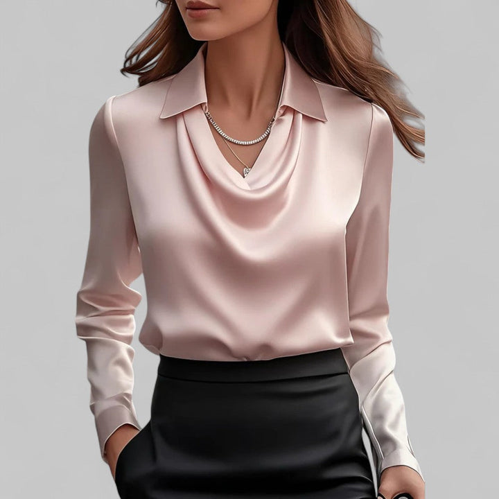 Wendy | Elegant Waterfall Neck Satin Blouse for Women