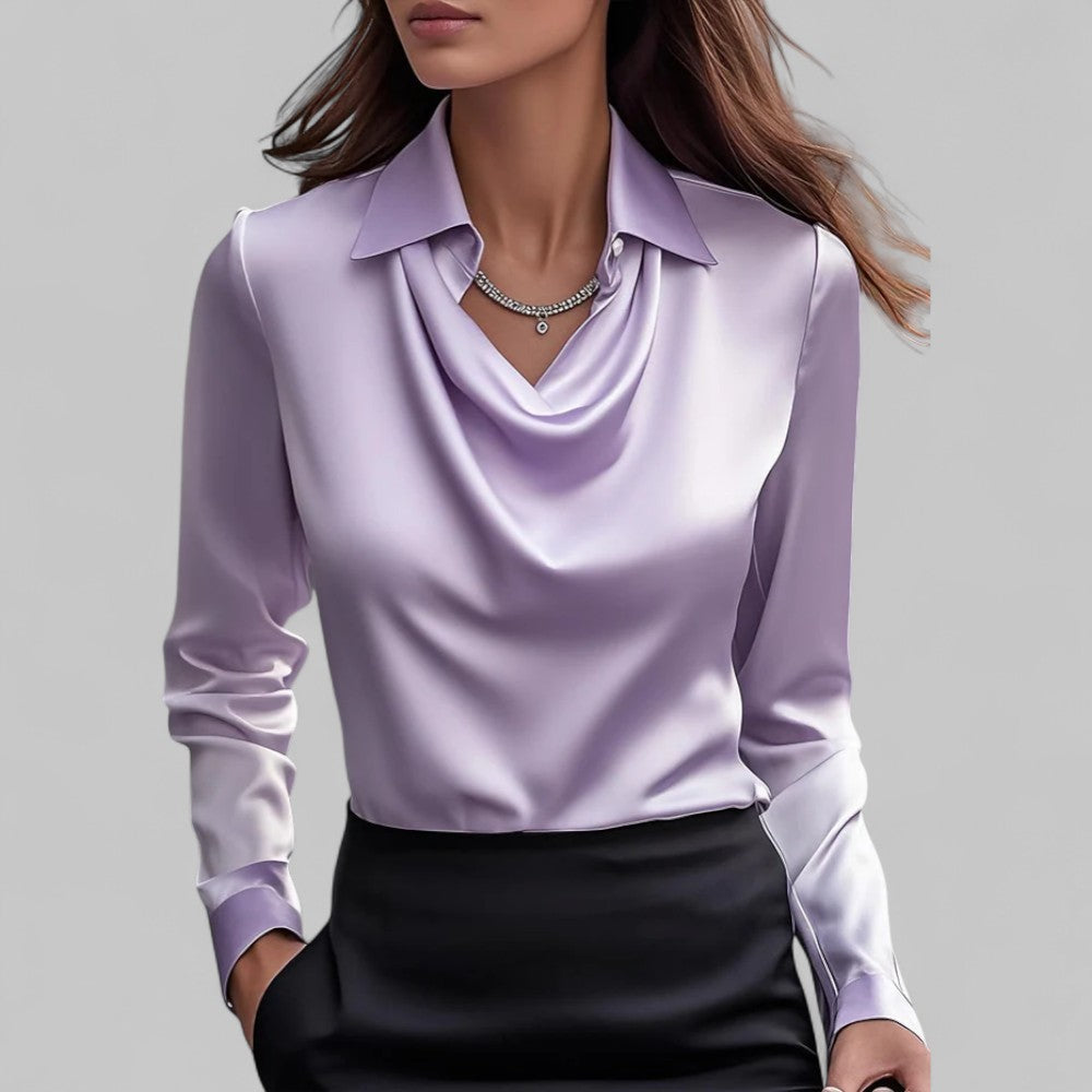 Wendy | Elegant Waterfall Neck Satin Blouse for Women
