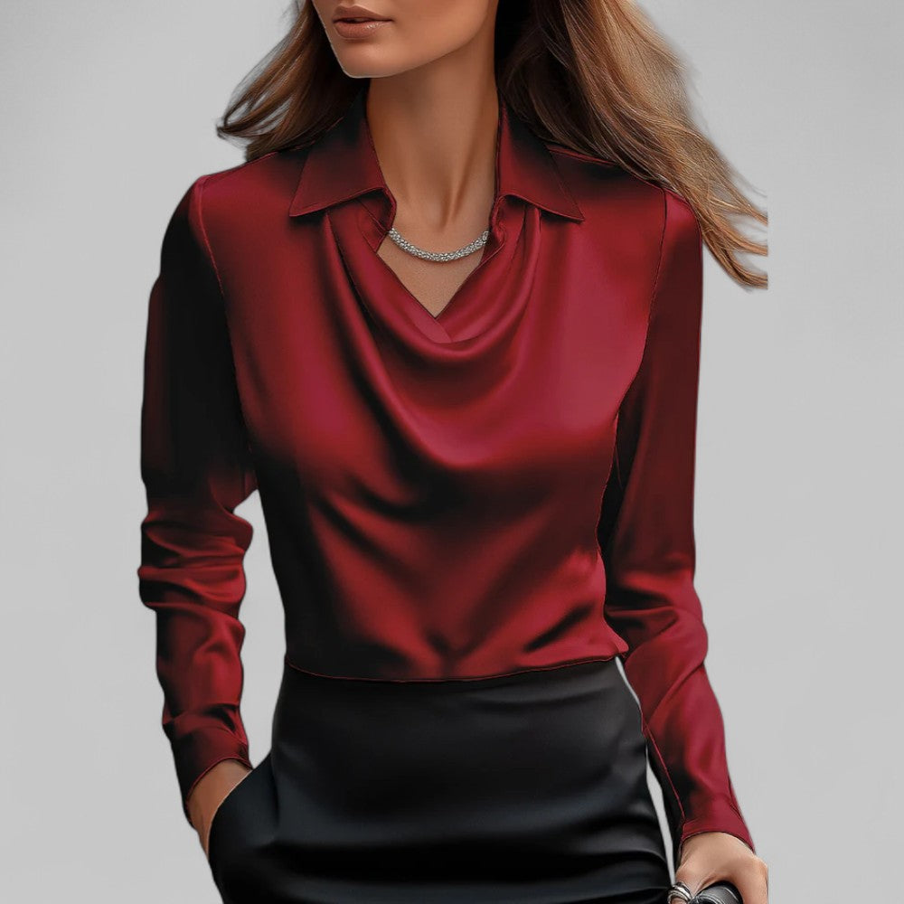 Wendy | Elegant Waterfall Neck Satin Blouse for Women