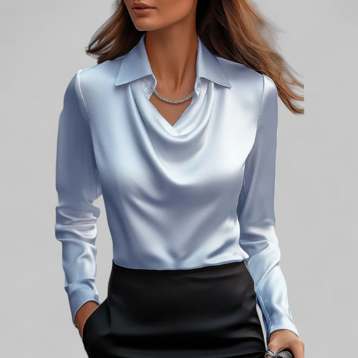Wendy | Elegant Waterfall Neck Satin Blouse for Women