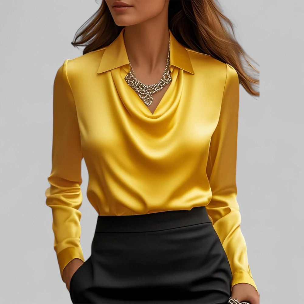 Wendy | Elegant Waterfall Neck Satin Blouse for Women