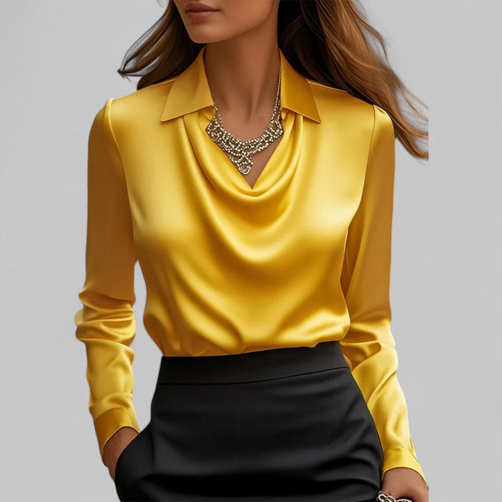 Wendy | Elegant Waterfall Neck Satin Blouse for Women