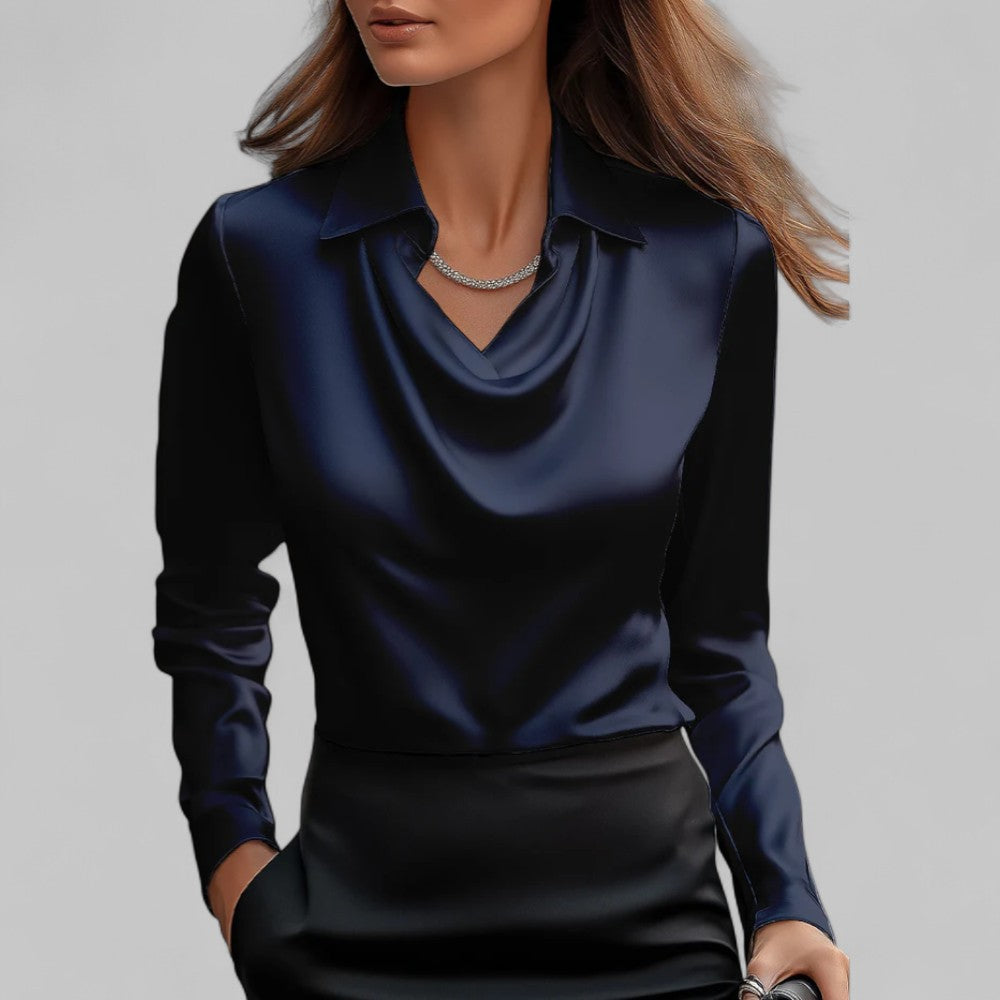 Wendy | Elegant Waterfall Neck Satin Blouse for Women