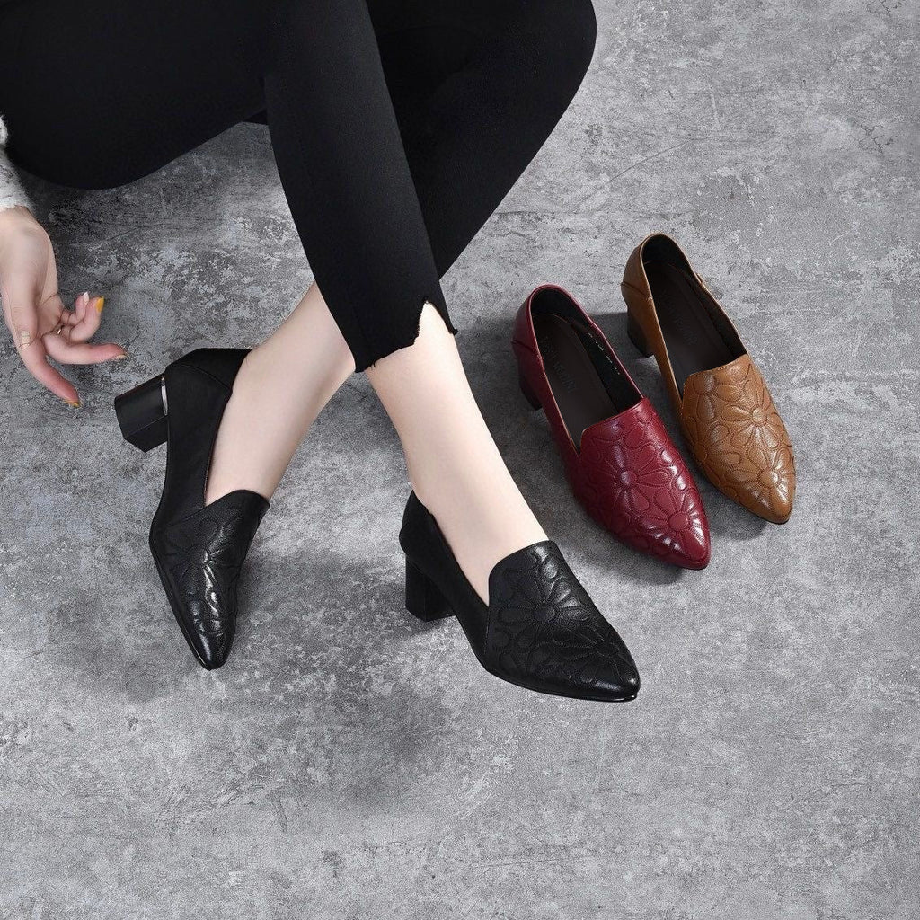 Audrina | Soft Leather Embroidered Pumps