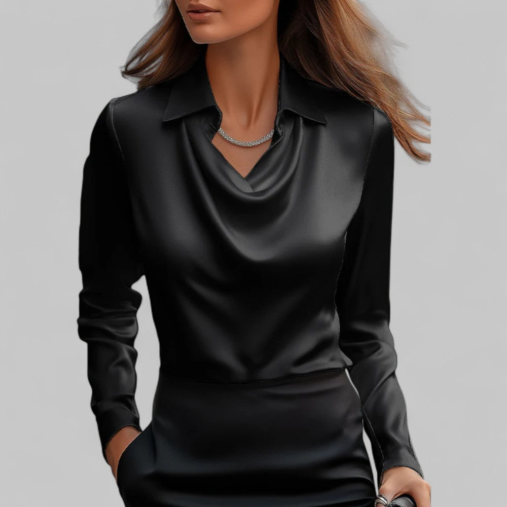 Wendy | Elegant Waterfall Neck Satin Blouse for Women