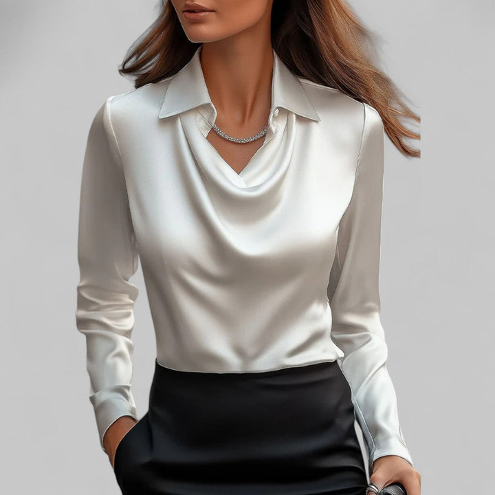 Wendy | Elegant Waterfall Neck Satin Blouse for Women